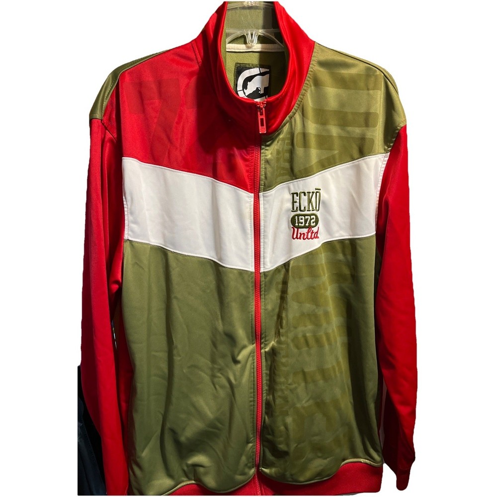 ECKO UNLIMITED Mens Track Jacket Size XL Red Green Full Zip Travel Y2K