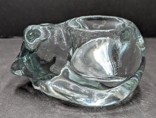 VTG Indiana Clear Glass Sleeping Cat Kitten Candle Votive Tealight Holder Avon
