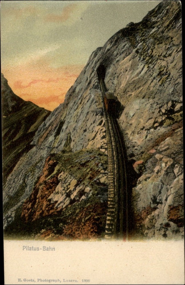Pilatus Bahn railroad Switzerland mountain ~ c1910 vintage postcard