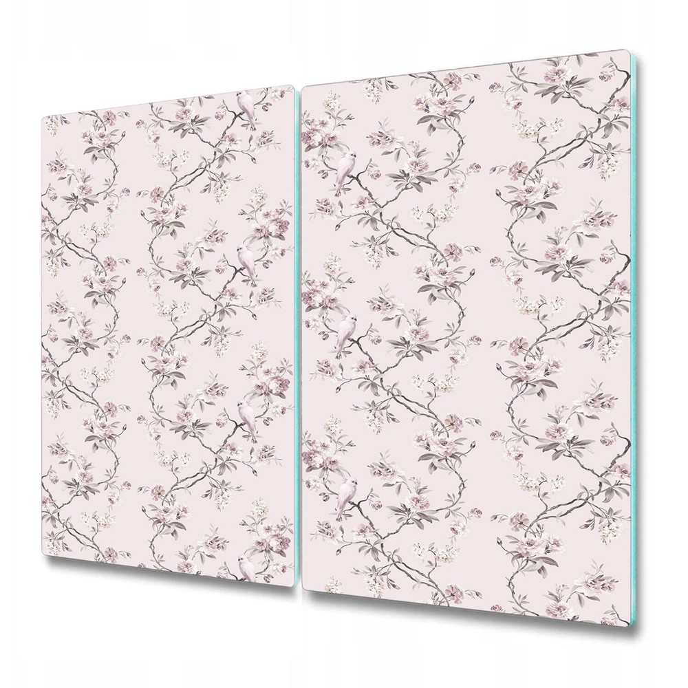 Tempered Glass Chinoiserie Floral Bread Board - Stylish 2x30x52 Worktop Saver Protector for Kitchens