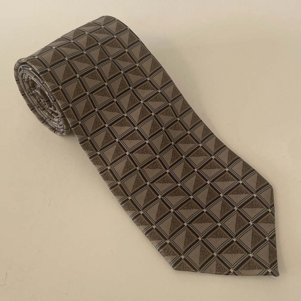 Murano Luxury Tie Geometric Pattern 100% Silk Necktie Made In USA Black Gold