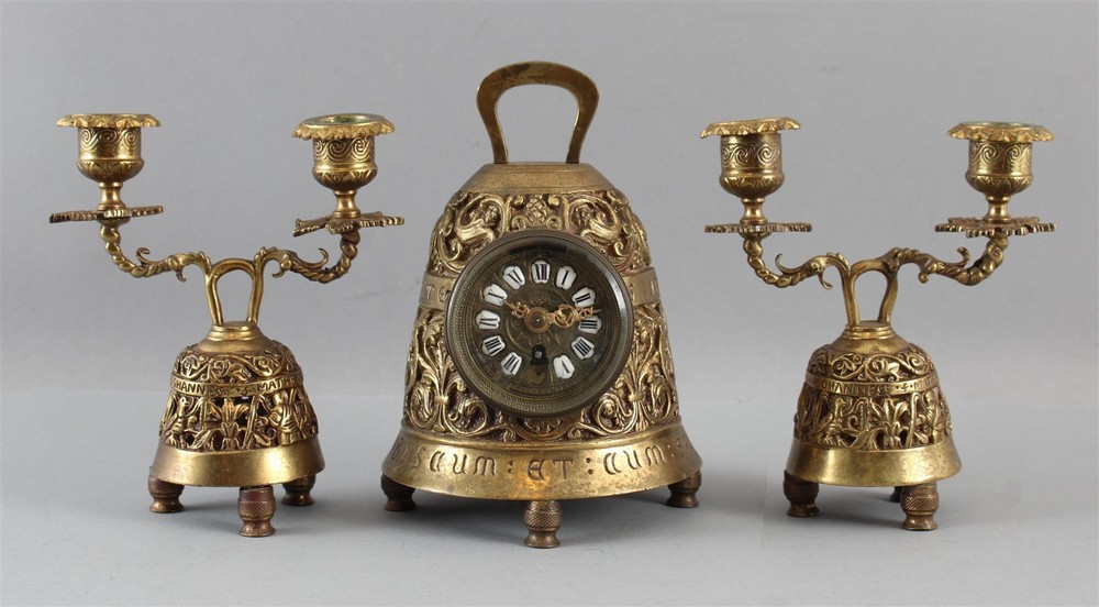 19thC Antique French Pater Noster Latin Prayer Bell Clock, Candelabra GarnituresRARE Small Sized... Working Clock!... NO RESERVE