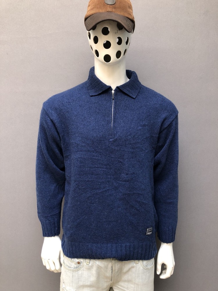 Vintage Versace Jeans Couture Men’s L Half Zip Knit Sweater Blue Made in Italy