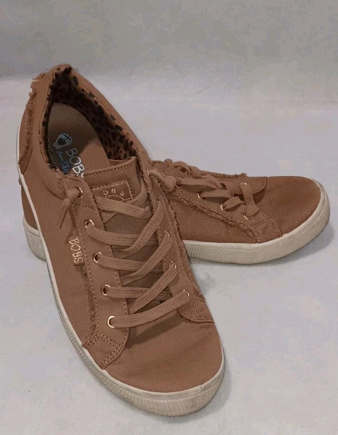 Sketchers Bobs B Extra Cute Canvas Fray Sneakers Womens Size 9 Brown Leopard...