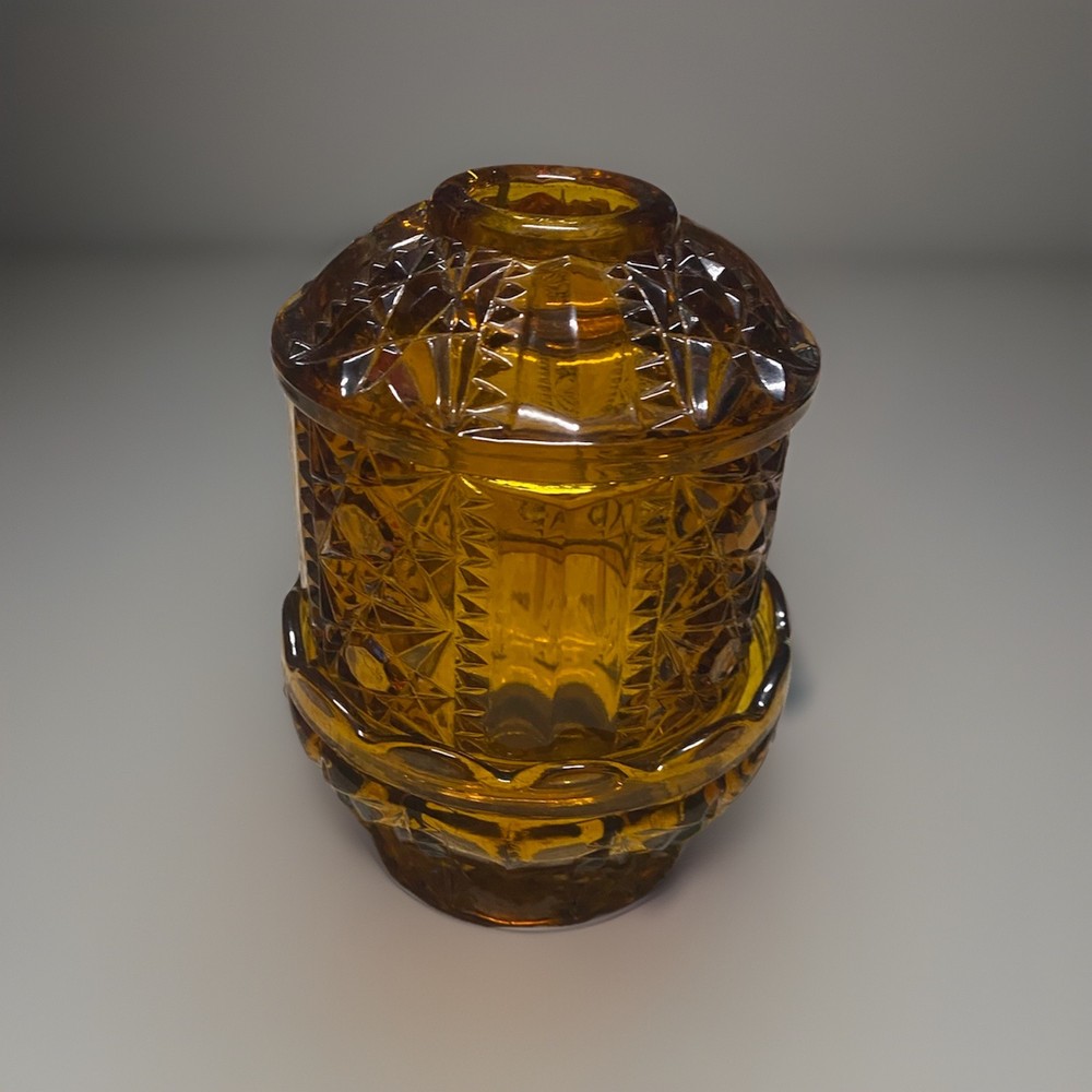 Vintage Indiana Glass 6.5” Amber Stars & Bars Fairy Lamp