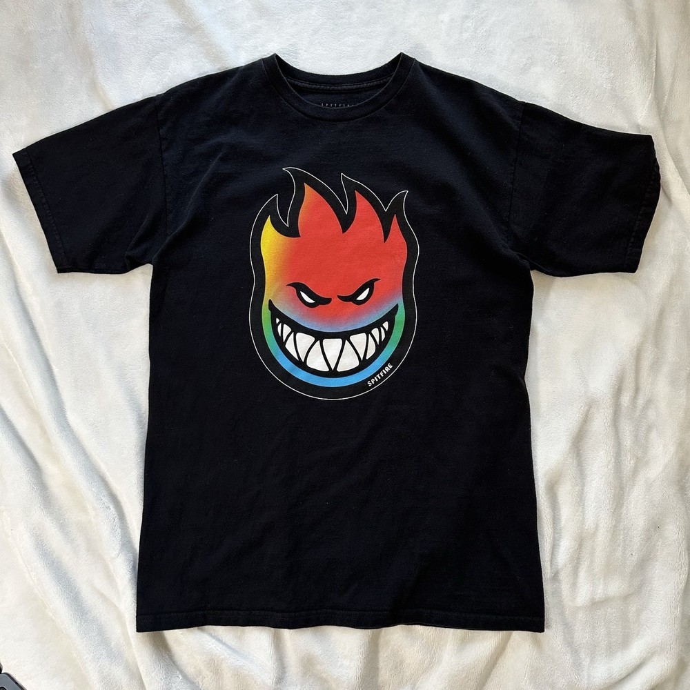 Spitfire Wheels Skateboarding Men's T-Shirt Medium Black Big Head Flame Wheel