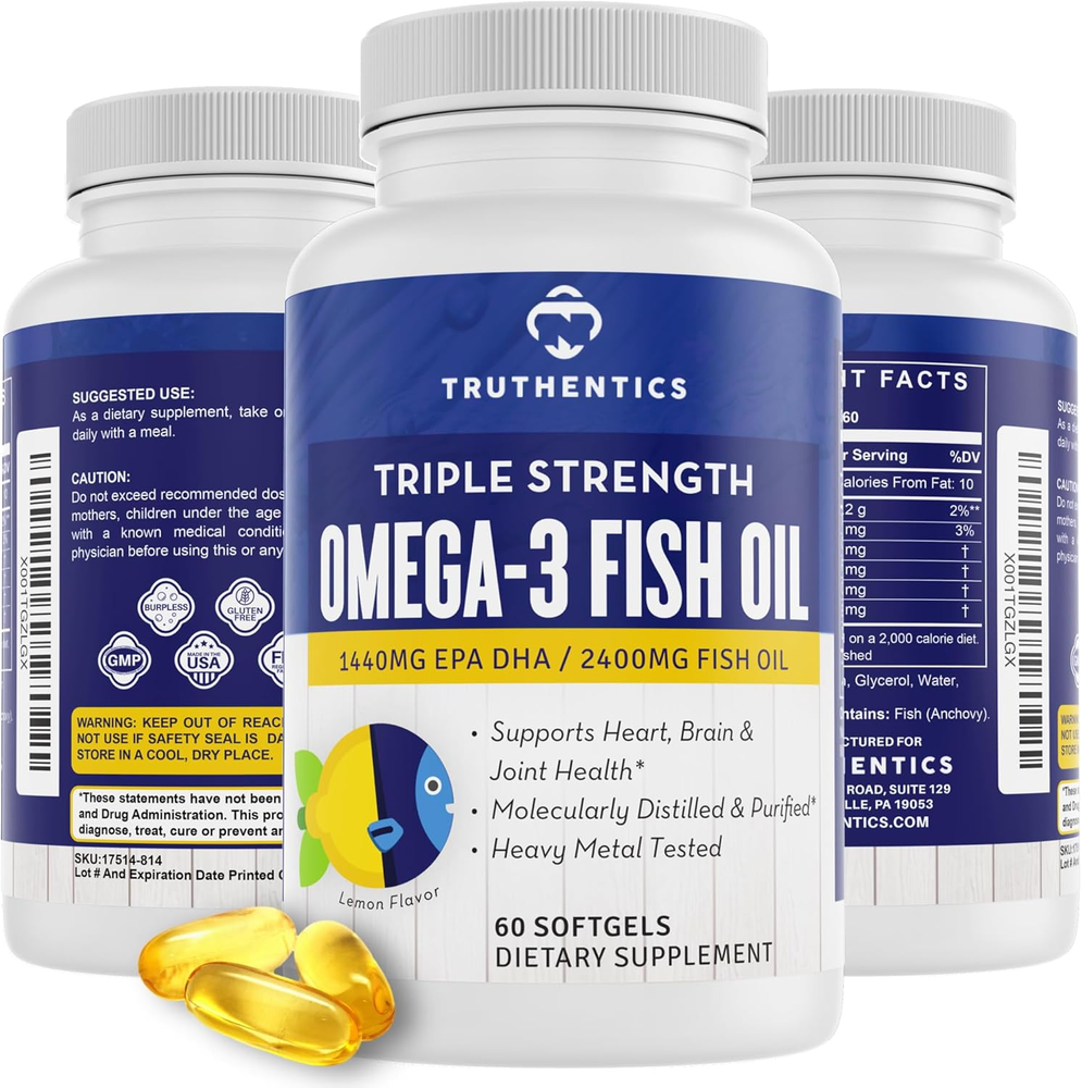 Omega 3 Fish Oil, 2400 Mg per Serving, Triple Strength - High EPA + DHA Omega-3