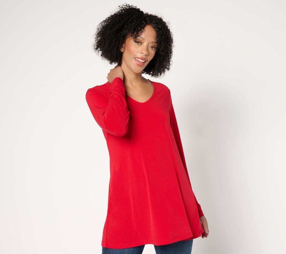 Susan Graver Women's Top Petite PM Essentials Liquid Knit Tunic Red A463115