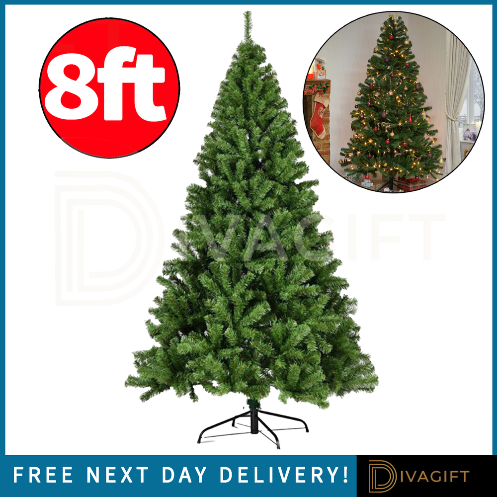 8FT CHRISTMAS TREE WITH STAND BUSHY TRADITIONAL ARTIFICIAL XMAS TREE HOME 8 FOOT