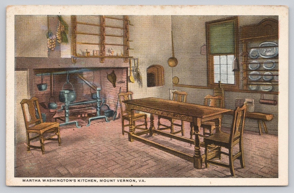 Martha Washington's Kitchen Mt Vernon VA Vintage White Border Postcard
