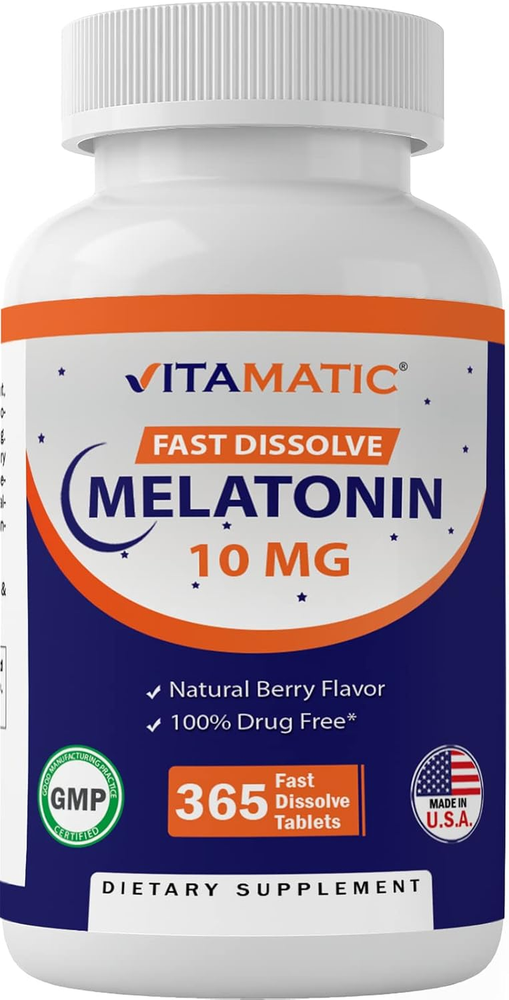 Sleep Support Melatonin 10mg Vegetarian Non-GMO Gluten-Free 365 Tablets 1 Year Supply Natural