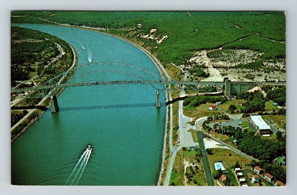 Cape Cod MA-Massachusetts, Aerial View Sagamore Bridge, Vintage Postcard