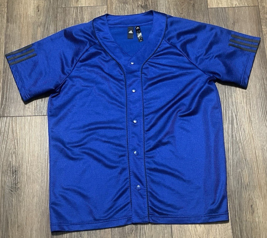 Adidas Three Stripe Life Mesh Baseball Jersey Mens L Blue Classic Sports