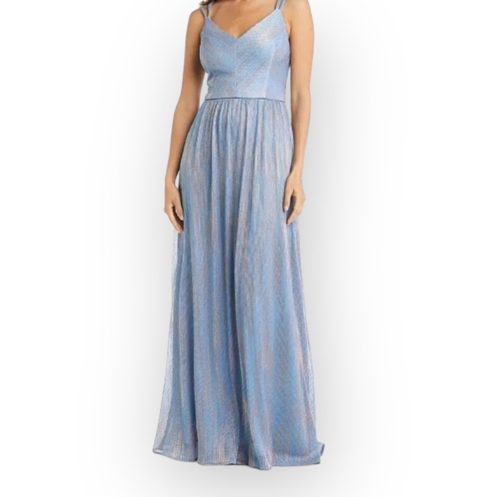NIGHTWAY Women’s Formal Shimmer Blue Gold Long Evening Gown Dress size 12P