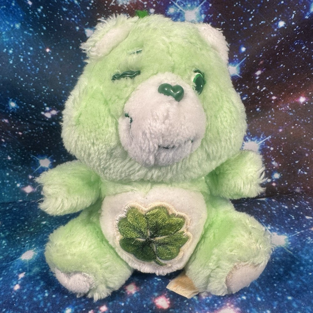 GOOD LUCK 🍀 small CARE BEARS soft toy GREEN PLUSH SHAMROCK KENNER vintage 1984