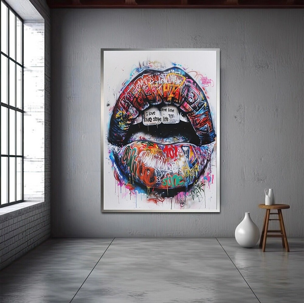 Graffiti lips canvas Painting pop Art street wall art home Decor