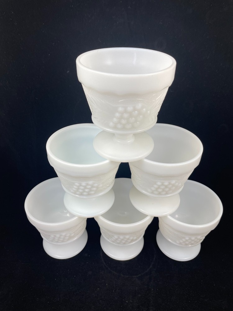Indiana Colony Harvest Grape Milk Glass Dessert Bowls Set of 6