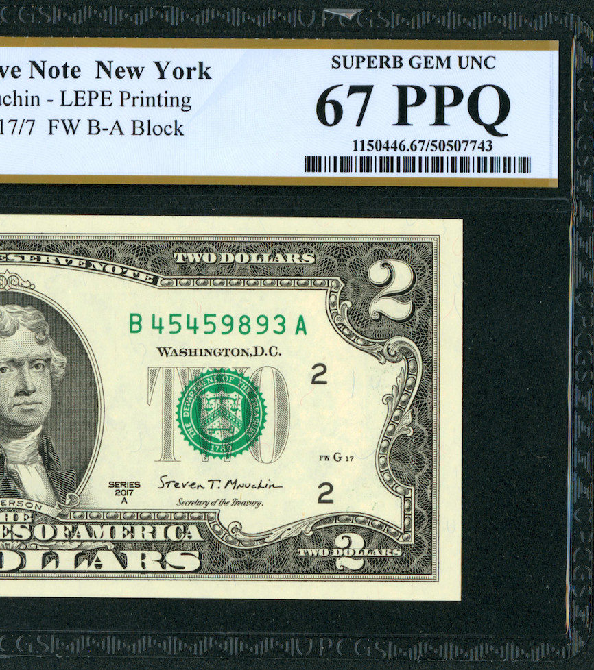 $2 2017 Federal Reserve Note ** PAPER CURRENCY AUCTIONS (PCGS - 67 PPQ)