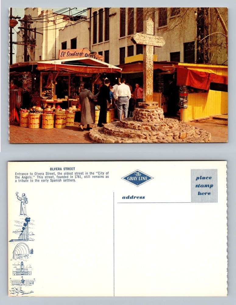 Los Angeles, CA-California, Olvera Street Market Scene Post Vintage Postcard