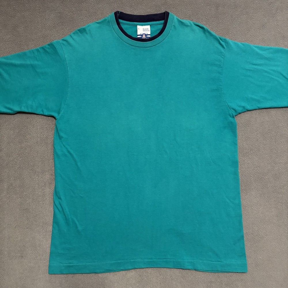 Vtg 90s Pro Spirit Made In USA T-Shirt Men's L Double Sleeve Collar Blank Teal