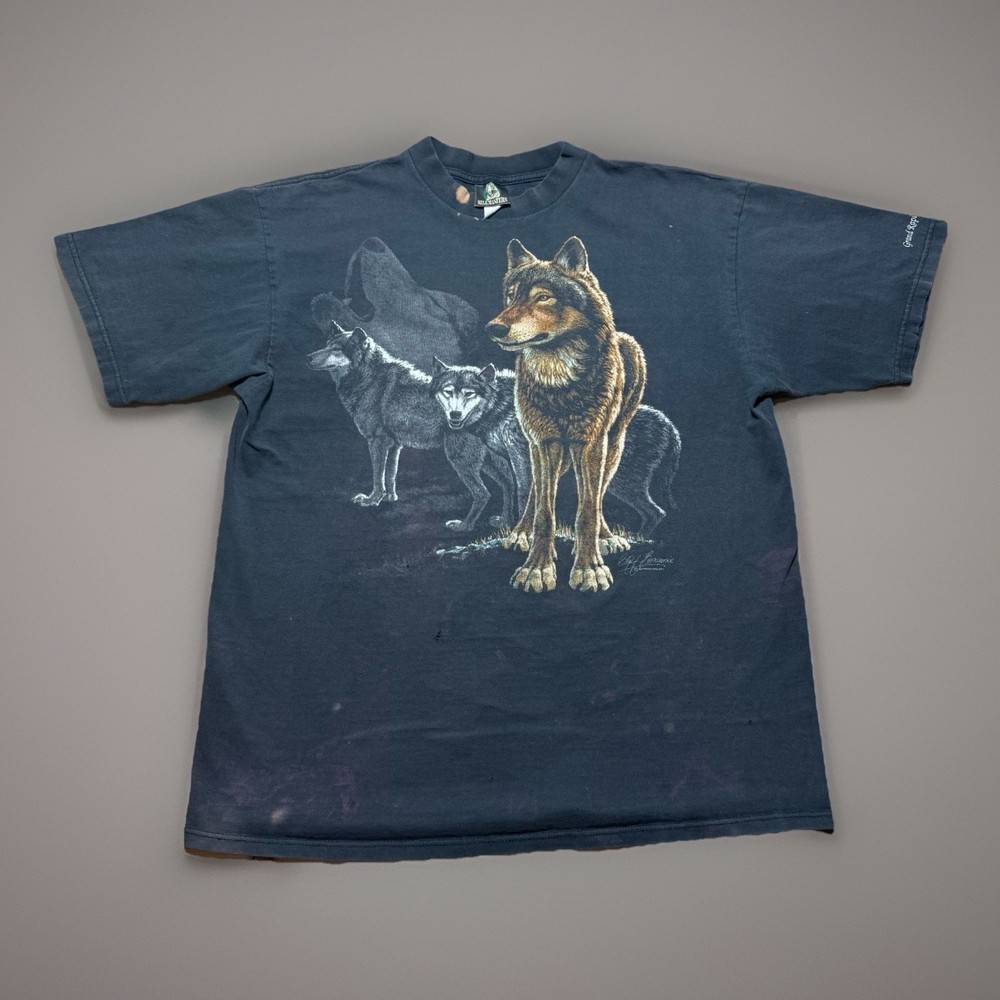 Vintage 90s Cliff Bonamie Faded Thrashed Wolf Pack Nature Shirt Size Large