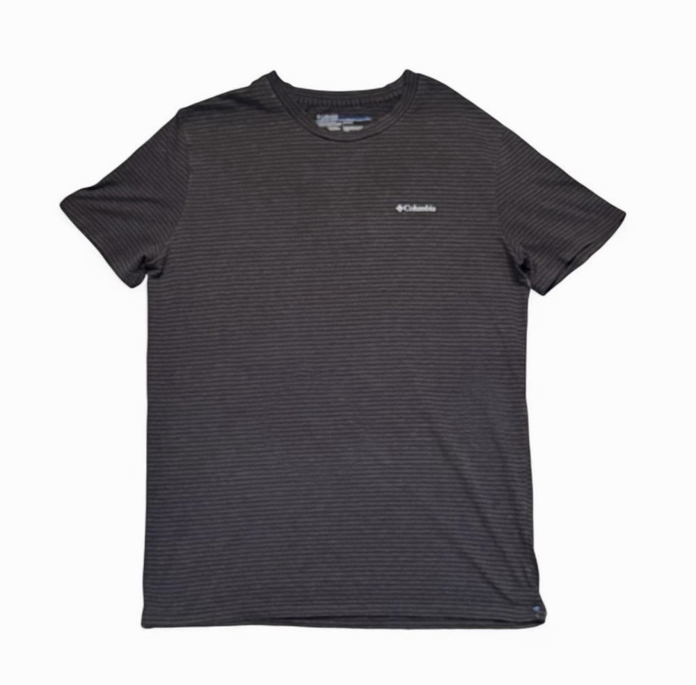 Columbia Sportswear Men’s Striped T Shirt M Gray Cotton Stretch Logo Tee