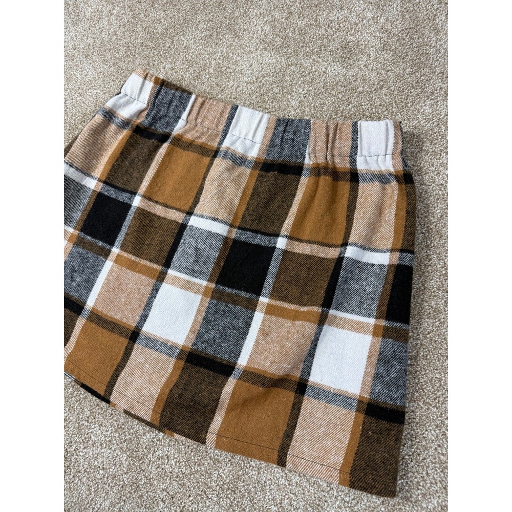 Womens Plaid Mini Skirt XXL Brown Black White Checkered Elastic Fall Cozy Boho
