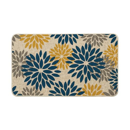 Blue Yellow Dahlia Floral Pinnata Summer Doormat, Home Spring Entryway