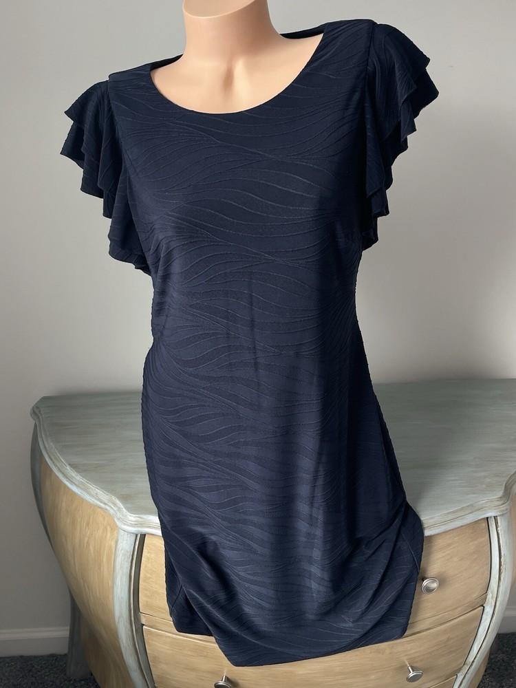 Tommy Hilfiger Womens Navy Blue Flutter-Sleeve Stretch Dress Size 12 L Pullover