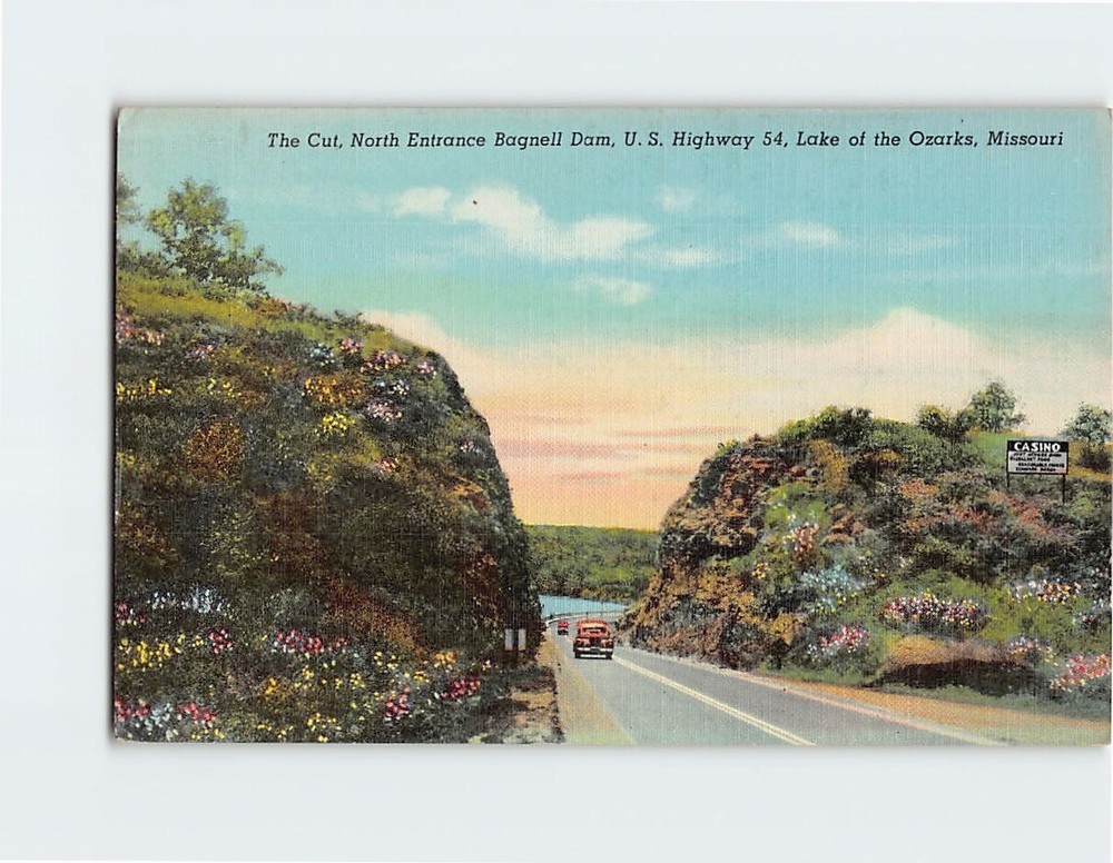 Postcard The Cut North Entrance Bagnell Dam US Highway 54 Lake of the Ozarks MO