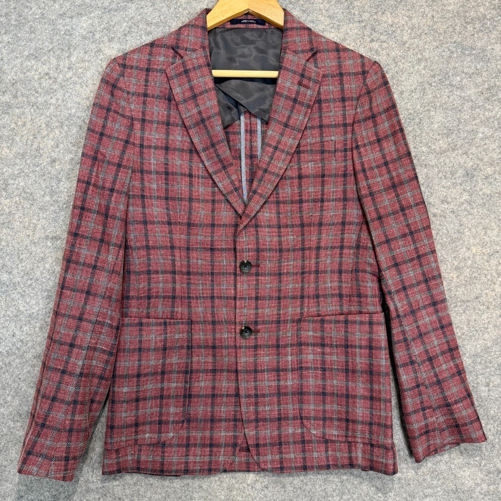 1901 Wool Silk Linen Sport Coat Jacket Mens 36R Unstructured Extra Trim Fit Red