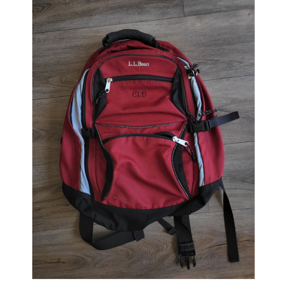 L.L.Bean Red/Black/Gray Hiking Backpack Zip Closure, Adjustable Straps Pockets