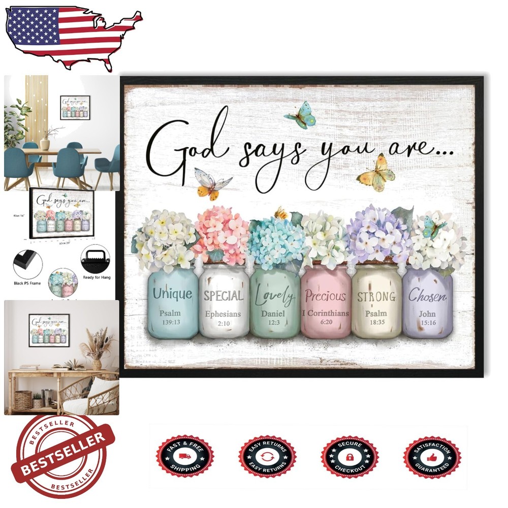 Beautiful God Says You Are Christian Wall Art with Hydrangea Design