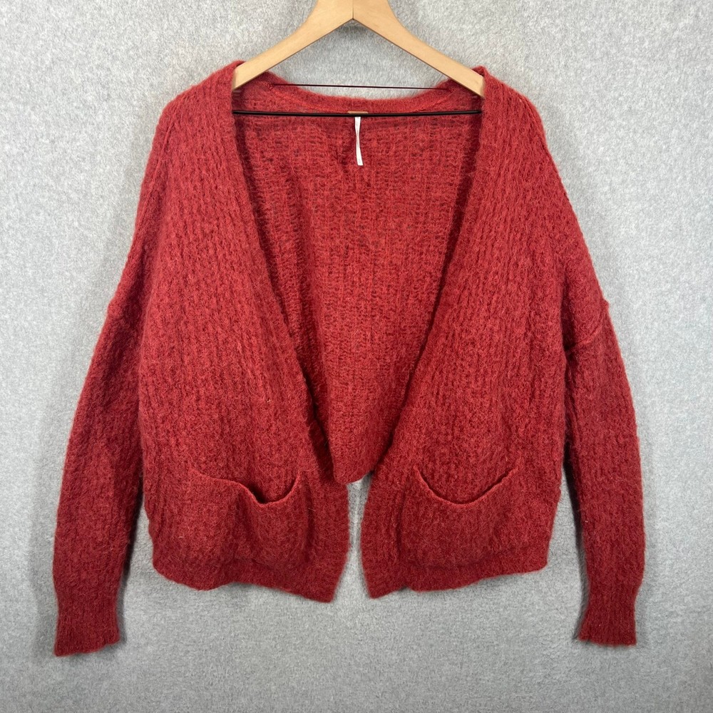 Free People Cardigan Sweater Womens Small Red Alpaca Blend Knit EUC