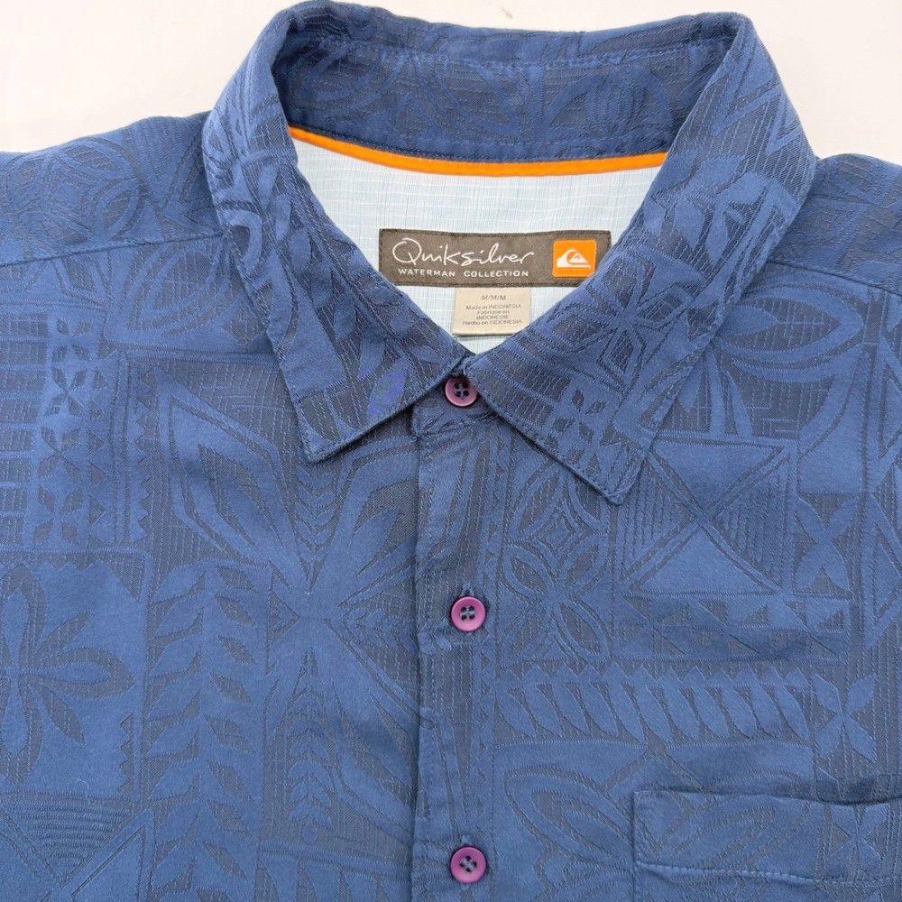 Quiksilver Button Up Shirt Mens Medium Blue Waterman Collection Aloha Floral