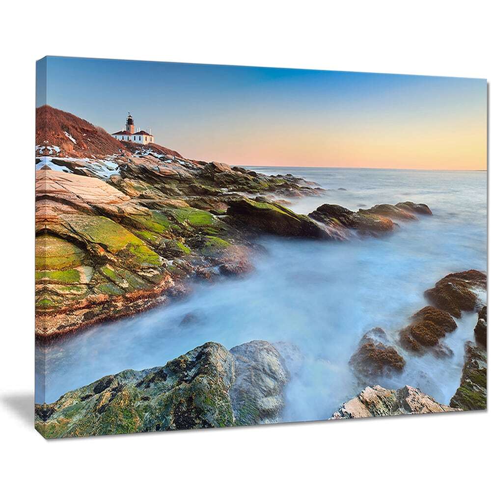 Beavertail Lighthouse Winter Beach Photo Canvas Mini Art Print