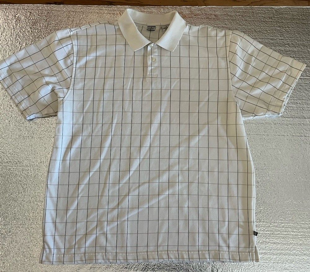 G B White Plaid Polo Shirt Men’s Size Large Short Sleeve Polo Shirt Gray Plaid