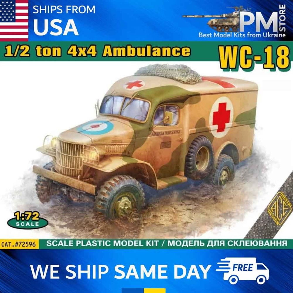 1/72 Scale ACE 72596 WC-9/18/27 1/2 Ton 4x4 Military Ambulance Truck-image