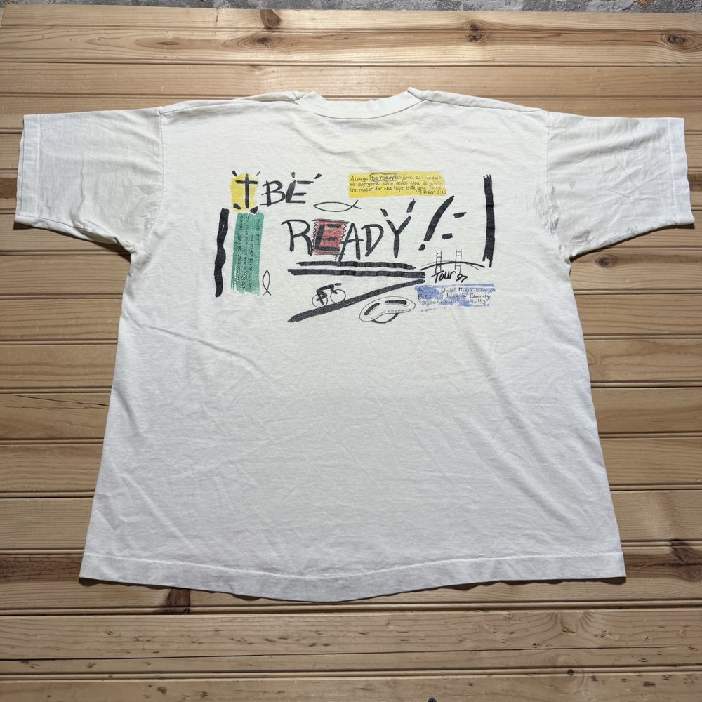 Vintage 90s “ Be Ready ” Luke 12:40 Jesus Trek Cycle Tour Shirt Size XL