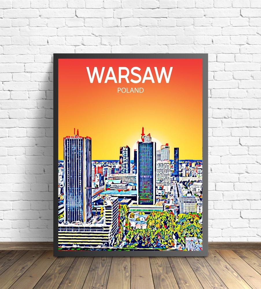 Warsaw Poland Art Poster Sunset Night Poster Art Print Warsaw City Modern Wall