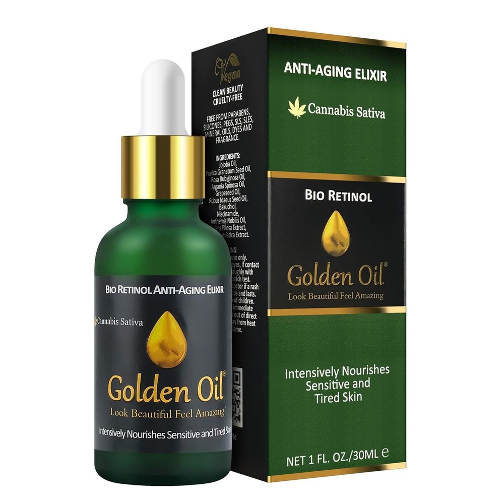 Golden Oil Bio Retinol Hemp Seed Oil Anti-Aging Elixir For Sensitive Skin 1 oz.