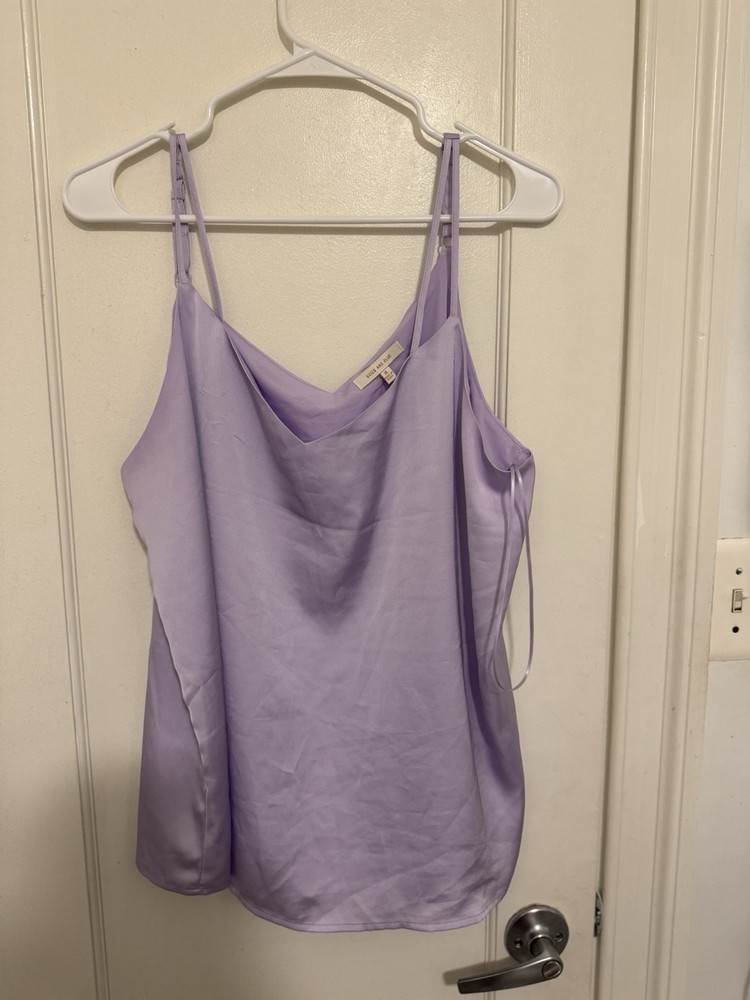 Skies Are Blue Lavender Satin V-Neck Camisole Tank Top Adjustable Straps XL