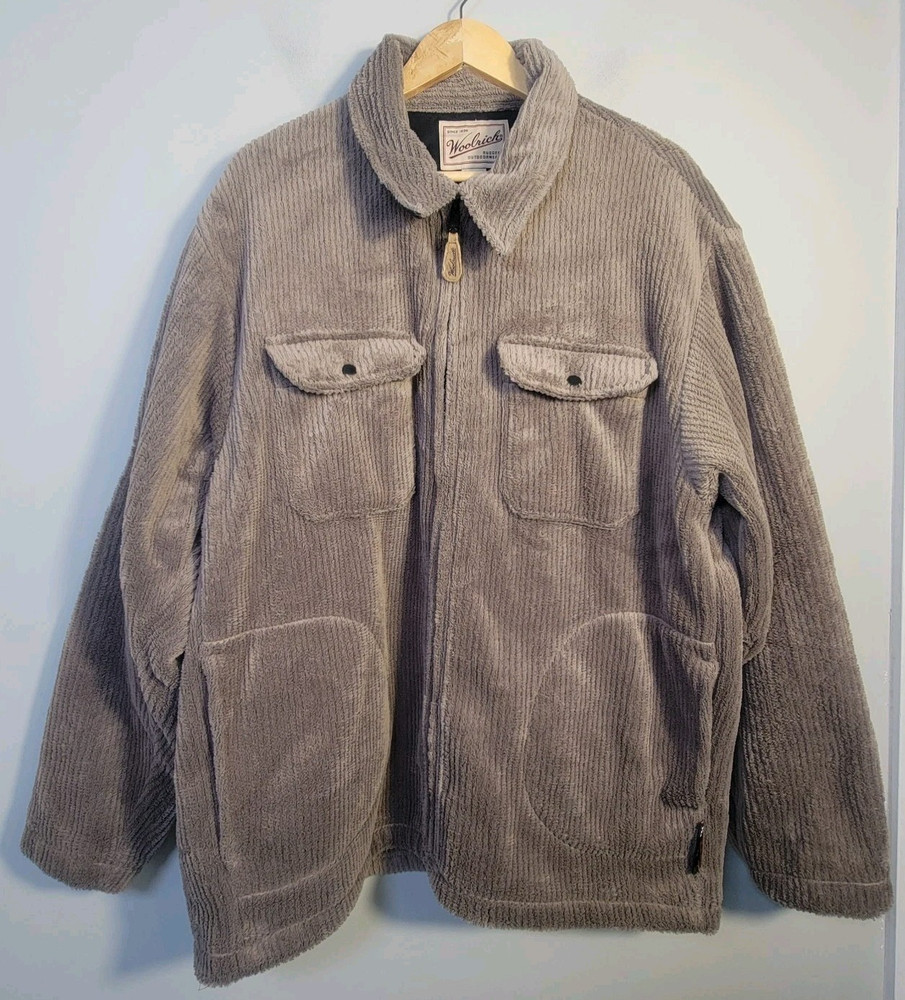 Vtg Woolrich Mens 2XL Polartec Fleece Jacket Full Zip Ribbed Brown USA