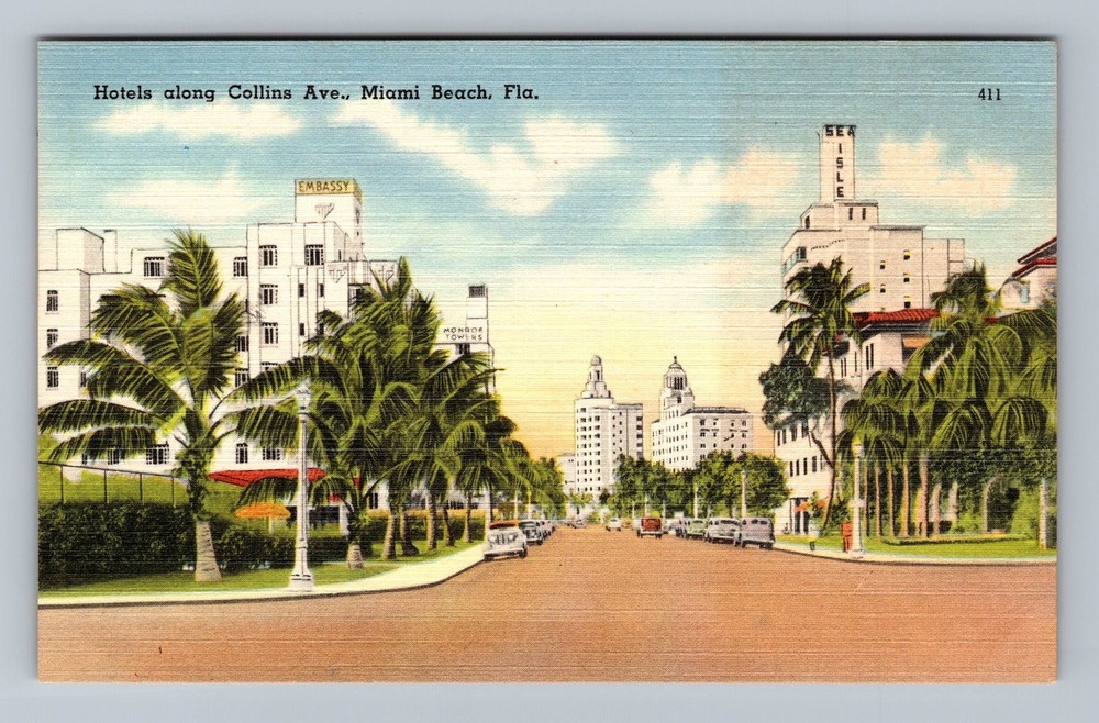 Miami Beach FL Florida Hotels Along Collins Avenue Vintage Postcard Post