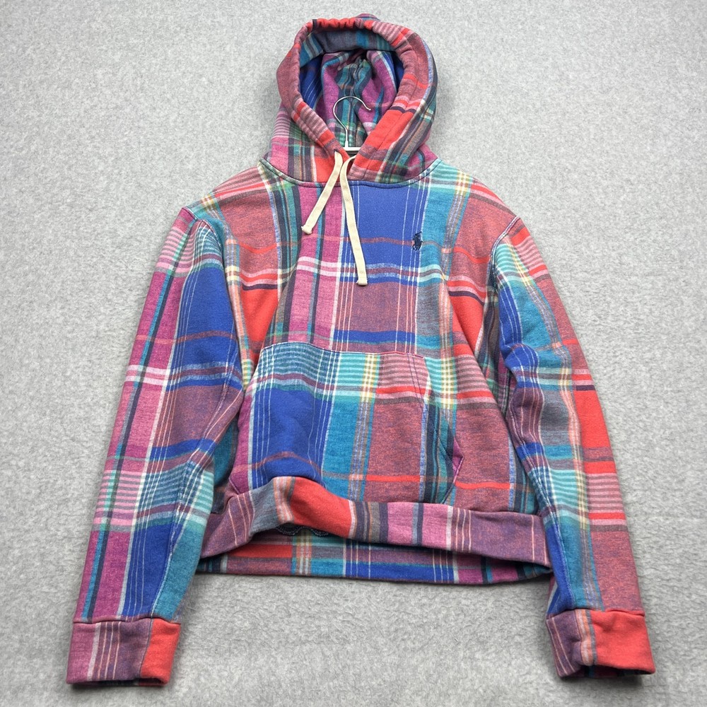 Polo Ralph Lauren Hoodie Women's Medium Colorful Madras French Terry Sweatshirt