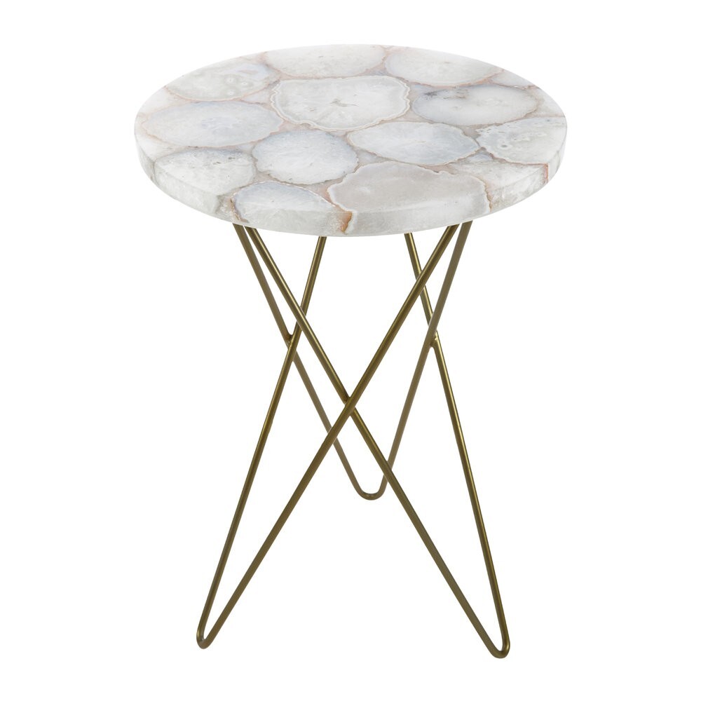 12x12 White Agate Stone Round Coffee or End Table with Sturdy Base  