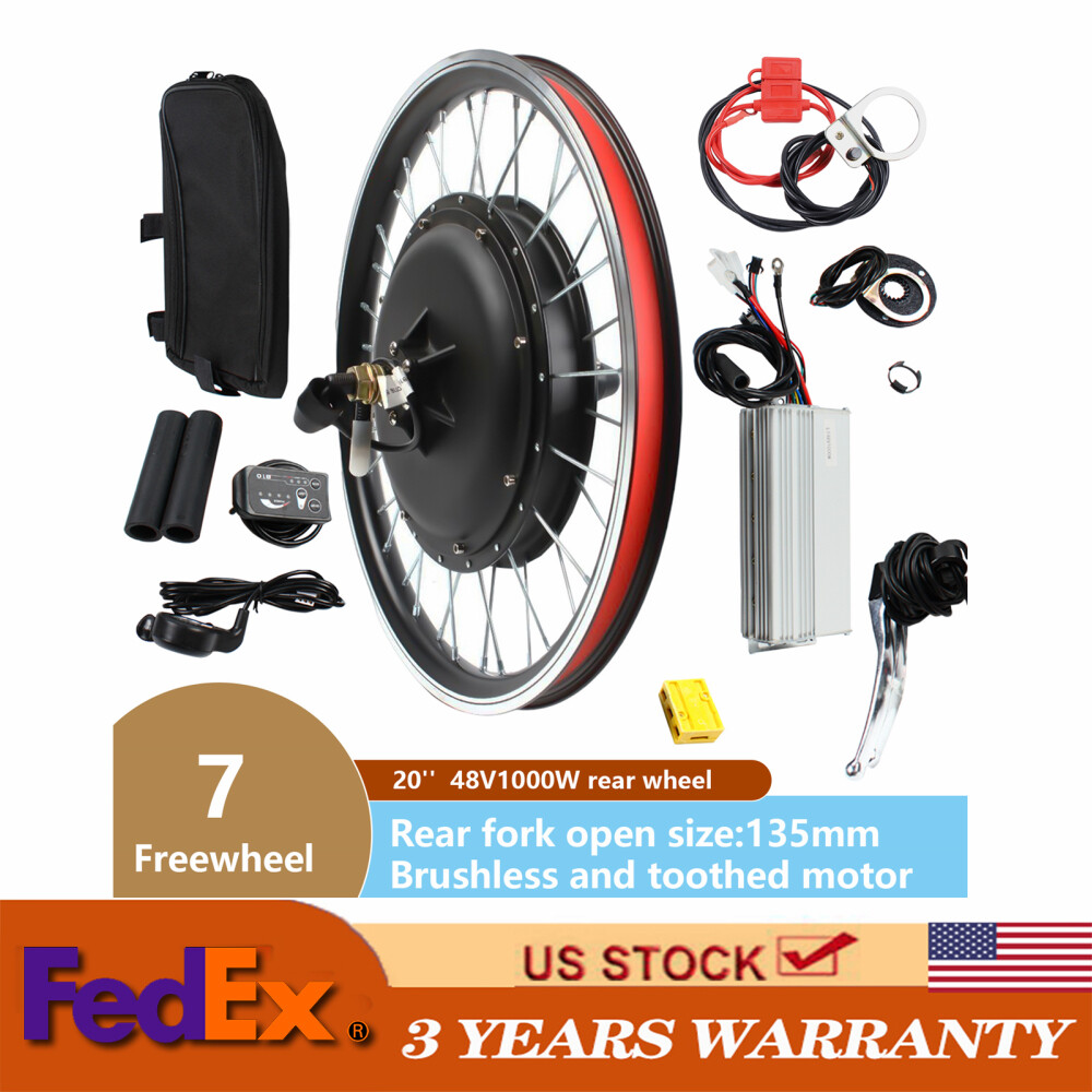 48V 1000W 20 Inch E-Bike Rear Wheel Hub Motor Conversion Kit with LED Light  