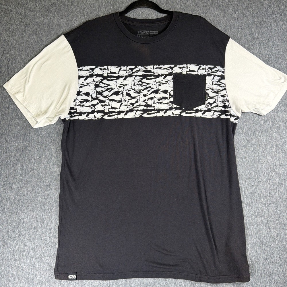 Vans Shirt Mens XXL Star Wars storm trooper T Shirt All Over Print Black White