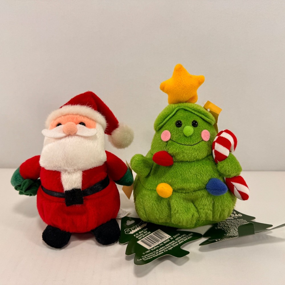 2 Vintage Stuffins Christmas Plush Santa Claus and Christmas Tree Holiday Decor