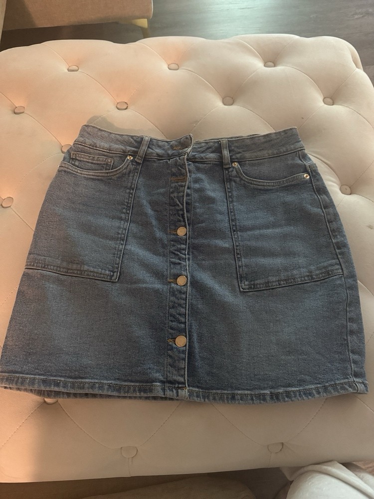Michael Kors Women’s Denim Button Front Skirt Size L Blue Jean Pockets Casual